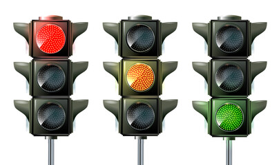 Traffic light the three colors light up red, yellow and green at the same time.