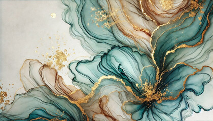 Obraz premium elegant abstract watercolor painting with gold accents and flowing colors