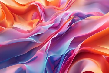 Obraz premium A 3D rendering of pink glass waves and curved transparent layers.