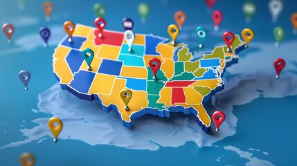 Obraz premium Usa map illustration with flag design. 