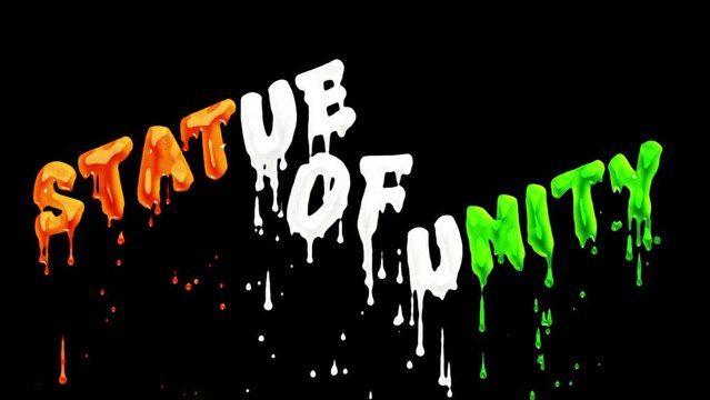 Vibrant Tri-Color Drip Animation on 'Statue Of Unity' Text - High-Resolution Stock Video. Perfect for patriotic themes or cultural showcases.