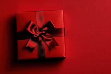 Gift boxes on a red background. Christmas, birthday, valentine Top view with copy space.