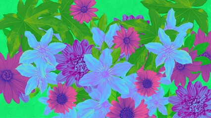 A beautifully detailed looping background of moving layers of lush flowers.