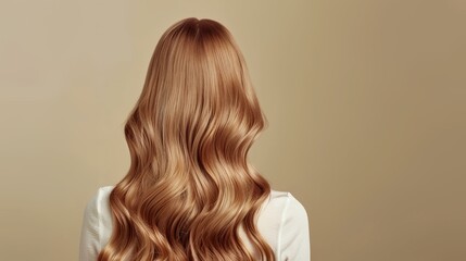Fototapeta premium a woman with long shiny blonde hair is shown from the back