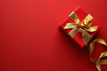 Festively wrapped golden gift boxes on black background. Flat lay style. Holiday and black friday concept.