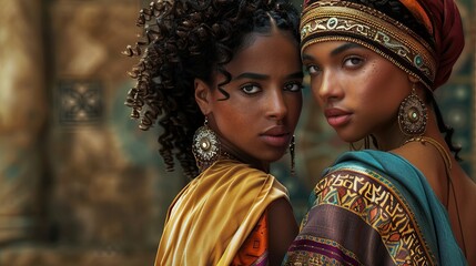 two beautiful black women are posing for a picture together . High quality