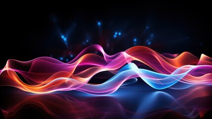 Vibrant abstract light waves on a dark background, showcasing colorful flowing energy and dynamic movement.