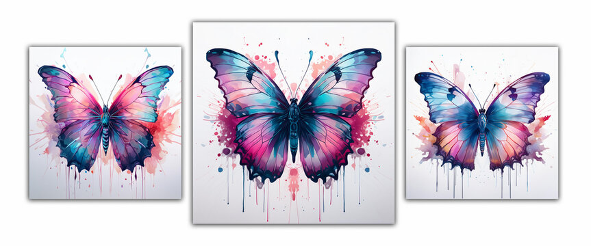 Farbenfrohe Schmetterling Abbildungen im Aquarell Technik bunt