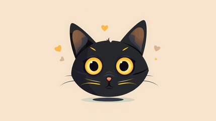Fototapeta premium World Cat Day flat vector illustration isolated on a pastel background, web banner design template for a website and mobile phone. cute black cartoon fat-faced kitten character