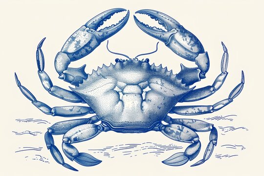blue crab drawing on cream background clip art preview