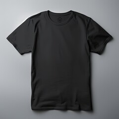 Black t-shirt mockup isolated on grey studio background