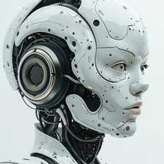 Fototapeta premium Part of one separated AI robot head 3D rendering with digital graphic brain engine inside isolated on white background with clipping path. Made with generative ai