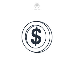 Dollar Sign Coin Icon. Business Financial theme symbol vector illustration isolated on white background