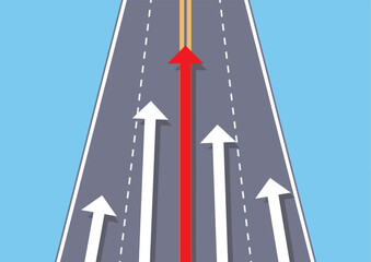 Arrows competition on the road, leadership, achievement, successful concept vector illustration