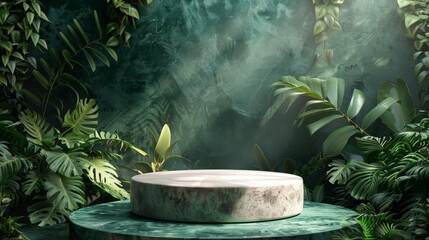 Green Marble Platform in Lush Tropical Setting