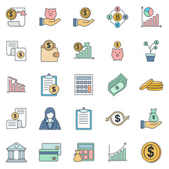 Business Financial set, Included icons as Calculator, Graph, Money, Investment and more symbols collection, logo isolated vector illustration