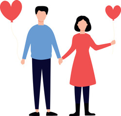 Obraz premium Boy and girl standing with heart balloons.