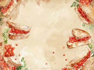 Naklejka premium watercolor sandwich with red caviar