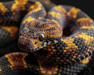Obraz premium Close up of intertwined snakes revealing their intricate patterns, scales, and colors for a mesmerizing and exotic display.