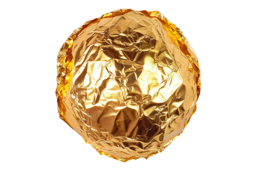 chocolate ball candy in golden wrap isolated on transparent background