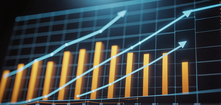 Graph or block diagram shows the increase or decrease of shares, which means financial loss or gain