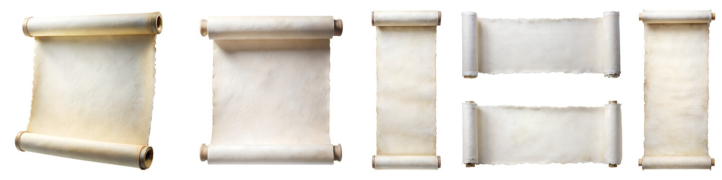 Vintage white paper scroll ancient isolated on transparent background PNG file
