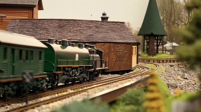 Miniature Model Train on a Scenic Landscape