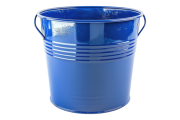 empty blue metal bucket isolated on transparent background