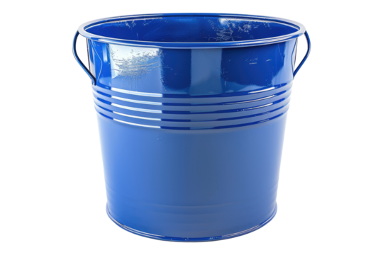 empty blue metal bucket isolated on transparent background