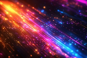 Obraz premium Abstract background with colorful light rays and glowing digital elements