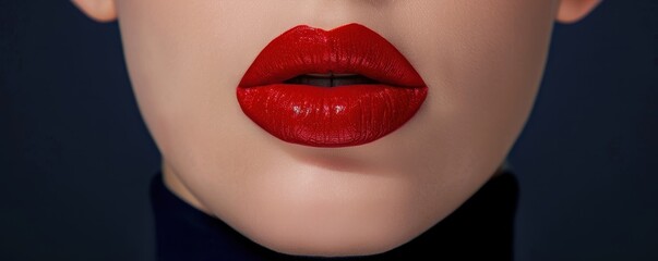 Obraz premium Closeup of Beautiful Red Lips with Glossy Finish Perfect for Makeup and Beauty Inspiration