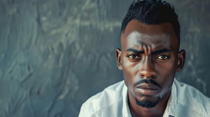Obraz premium A black man in an urban style, appearing tough, set against a grey background.