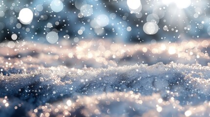 A cool winter bokeh background with a mix of metallic silver and ghostly white lights, simulating the shimmering reflection of moonlight on freshly fallen snow.