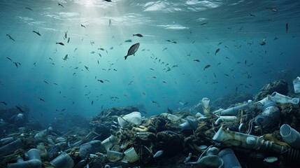Fototapeta premium Ocean pollution caused by plastic bottles and microplastics