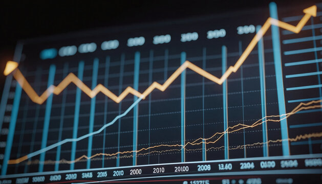 Graph or block diagram shows the increase or decrease of shares, which means financial loss or gain