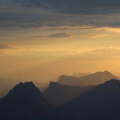 Sigriswiler Rothorn and other mountains at sunrise.