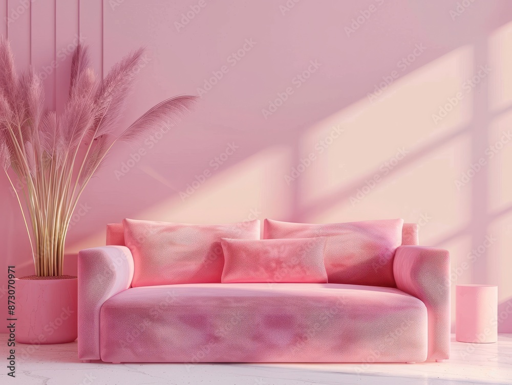 Wall mural minimalist pink living room with pink sofa