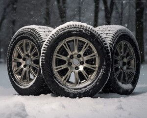Wheels with winter tires ready for winter with snow and all difficult weather conditions