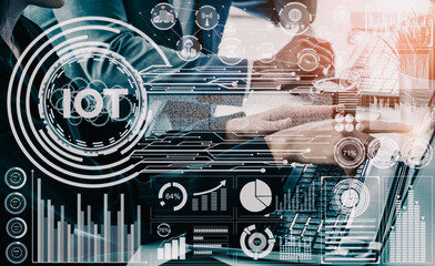 Internet of Things and Communication Technology Concept - Modern graphic interface showing smart...