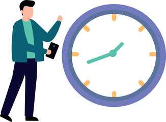 The boy is looking at the clock.