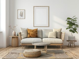 Modern living room with A Photoframe.Generative AI