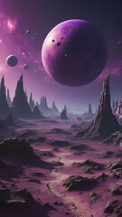 3d rendered Space Art: Alien Planet - A Fantasy Landscape with purple skies