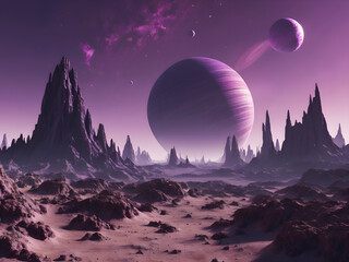3d rendered Space Art: Alien Planet - A Fantasy Landscape with purple skies