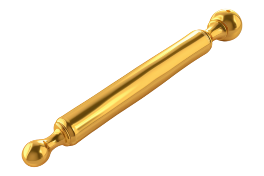 Golden rolling pin isolated on transparent background