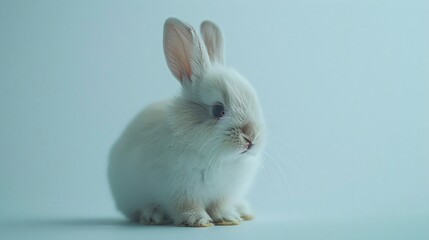 Fototapeta premium Serene Rabbit Sits Under Soft Studio Lights on blue Background