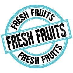 FRESH FRUITS text on blue-black round stamp sign