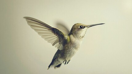 Fototapeta premium Graceful Hummingbird in Mid-Flight on White Background