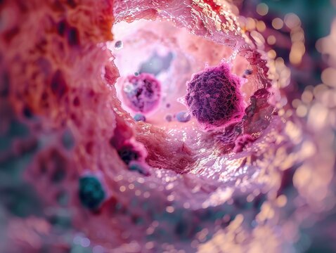 View of cancerous squamous cell carcinoma in the esophagus through a microscope. Concept Medical Imaging, Cancer Research, Squamous Cell Carcinoma, Esophageal Diseases, Microscopic View