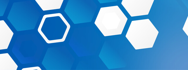 Abstract trendy technology of gradient white and blue hexagonal element pattern artwork design background. Use for ad, poster, presentation, print, artwork.	
