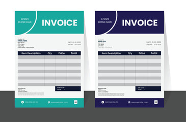 Creative, modern, unique, clean, and professional corporate company business  invoice template design with 2 color design.....